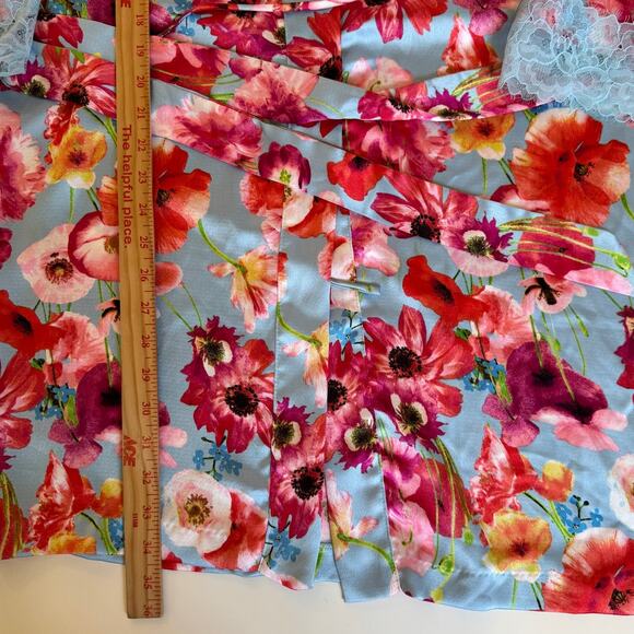 Victoria Secret Happy Poppies Lace Insert Robe EUC Size XS Small Satin Tie Waist - Picture 12 of 12